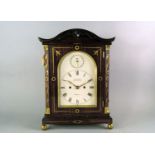 A Regency rosewood and brass inlaid repeat striking mantel clock by Frodsham, 19th century, the case
