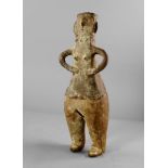 An Iranian ancient style hollow terracotta fertility figure, having stylised head and face over thin