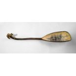 A Luristan bronze spoon with deer head handle, c. 300-500 B.C, with elongated bowl, slim handle