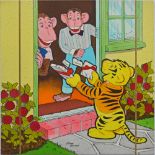 Glenn Steward, mid to late 20th Century - A Tiger Giving Gifts to Monkeys,