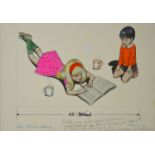 Jesus Blasco, mid to late 20th Century- Boy and Girl Drawing, original artwork for 300 Story Book,