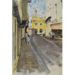 Richard Wardle, British 20th/21st century- Street and clock tower, Ludlow Shropshire; watercolour,