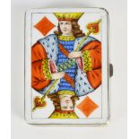 A Continental silver and enamel novelty cigarette case in the form of a deck of cards,