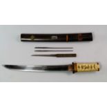 A Japanese dagger, tanto, 19th century,  the hilt with shagreen base bound with cord grip,