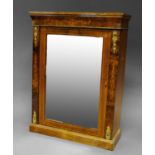 A late Victorian inlaid walnut side cabinet with gilt metal mounts and mirror door,