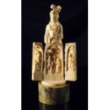 A French ivory tritych figure of Joan of Arc, probably Dieppe, 19th century, modelled holding a