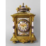 A French gilt metal and Sevres style porcelain mantel clock, late 19th century,