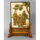 A Chinese composition table screen, 20th century,  painted in gilt to one side with Shou Lou and two