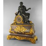 A French bronze and gilt bronze mantel clock, 19th century,