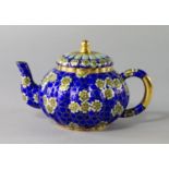 A Chinese silver cloisonne teapot, late 20th century, of lobed globular form, decorated with