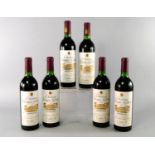 Six bottles of Chateau Prieure Lichine 1982 Grand Cru, ullages to bottom neck,