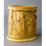 A Chinese carved ivory bitong, 19th century, decorated with attendants in continuous court scene,