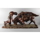 A large bronze model Europa and the bull, 20th century, the bull being wrestled by a man, on a