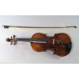 A Continental violin, late 19th/early 20th century, together with an unmarked bow,