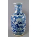 A Chinese porcelain rouleau vase, 19th century, painted in underglaze blue with two elders taking