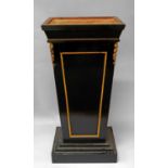 An ebonised wood and gilt metal applied clock pedestal, late 19th/early 20th century,