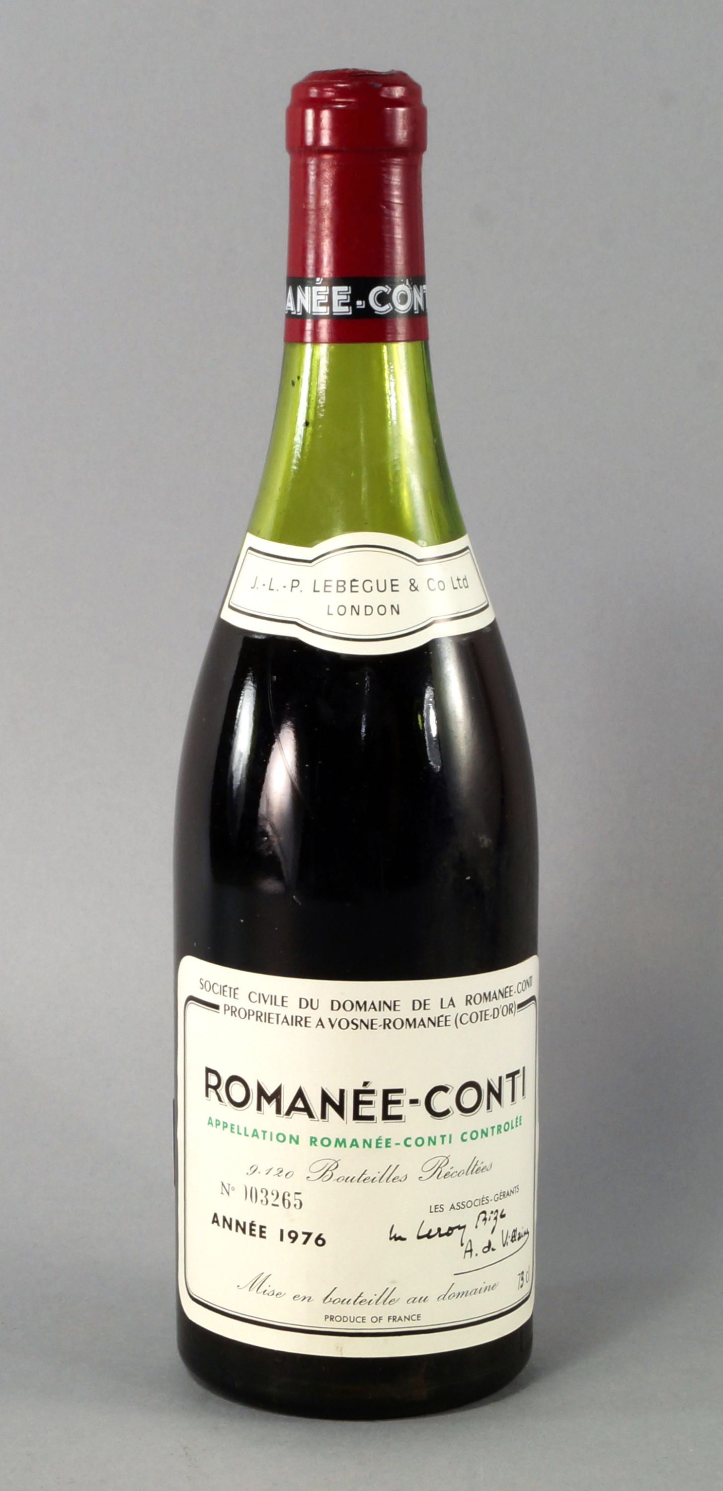 A bottle of Romanee-Conti 1976, J L P Lebegue and Co.