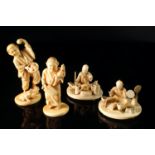 Four Japanese Meiji period ivory okimonos, 19th century,