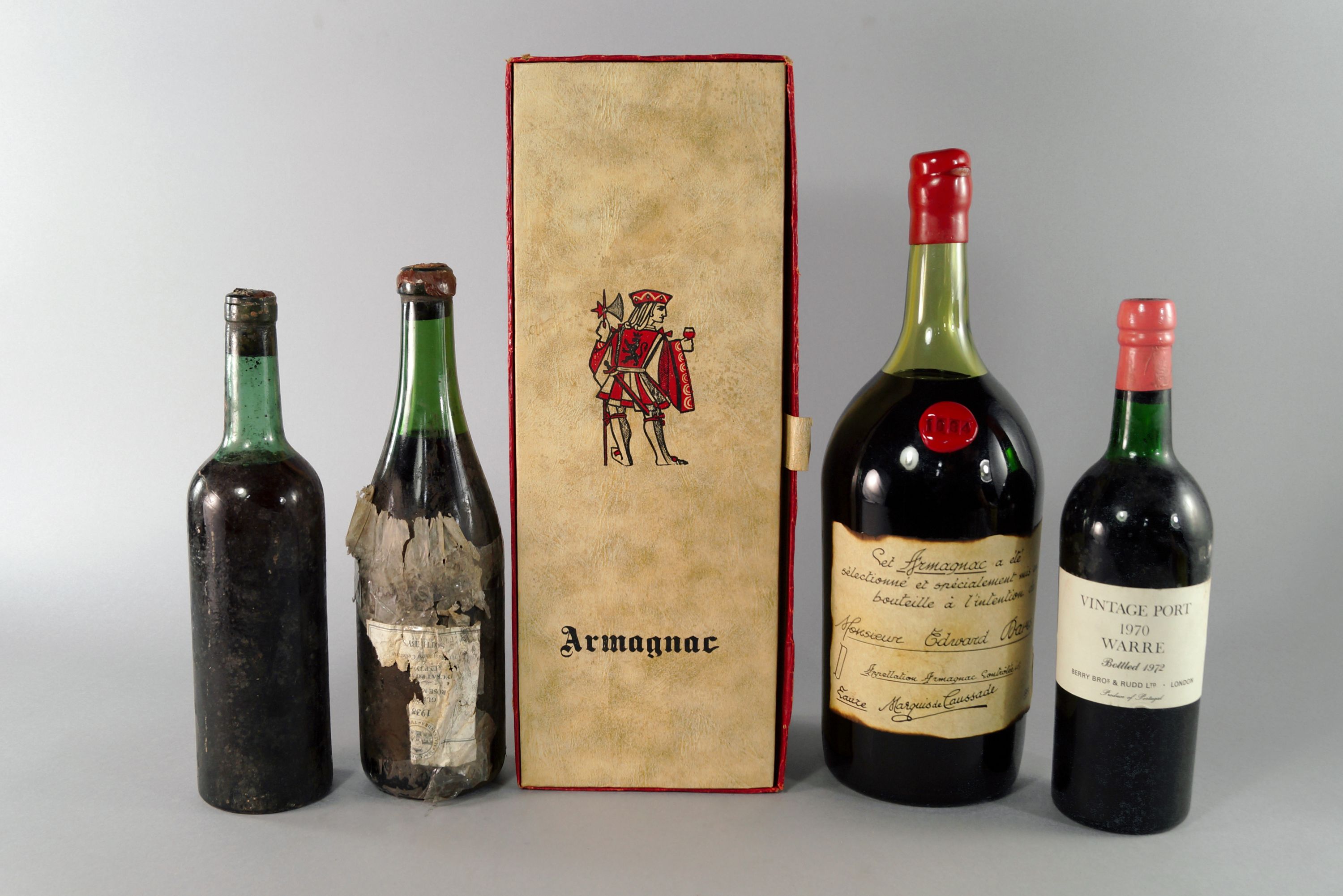 A magnum of Marquis de Caussade Armagnac 1934, bottled as a presentation gift, in a plain box,