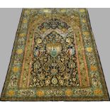 A Qum silk prayer rug with lancet panel,