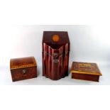 A George III mahogany knife box, the top with oval shell form inlaid patera, coverted to a