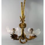 A set of five gilt metal two branch wall lights, early/mid 20th century,