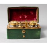 A shagreen and gilt metal travelling ink and sander set, mid to late 18th century, the green