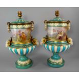 A pair of French gilded and enamelled porcelain and gilt metal Sevres style vases, late 19th/