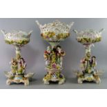 A group of three Continental porcelain baskets on stands, late 19th/early 20th century,