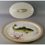 A large and impressive Royal Copenhagen Flora Danica oval dish, 20th century, painted with fish,