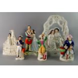 A Staffordshire pottery figure group of a Scottish man and his lady, 19th century,