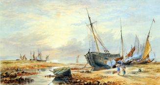 ENGLISH SCHOOL (19th century)
Unloading the Catch at Low Tide
Watercolour
55 x 31 cm, framed and