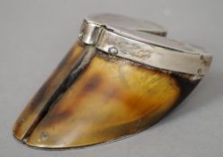 An Edwardian silver mounted table snuff formed from a deer's hoof, hallmarked London 1903, maker's