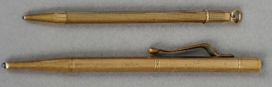 A 9 ct gold cased Bakers Pointer Pencil, patent numbers 7985 and 114966/19
Together with another.