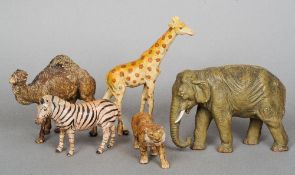 Five early 20th century Elastoline zoo animals
Each naturalistically modelled.  The giraffe 17 cm