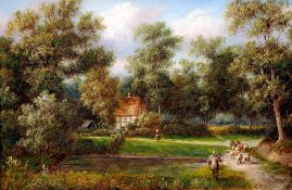 GABRIEL THOMPSON (Exhibited 1889-1908) British
Cottages and Figures in Rural Landscapes
Oils on