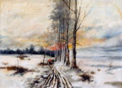 ENGLISH SCHOOL (19th century)
Figures on a Path in a Snowy Landscape
Oil on canvas
60 x 44.5 cms,