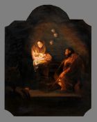 CONTINENTAL SCHOOL (19th century)
The Holy Family in a Manger with Putti Looking On
Oil on canvas
48