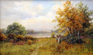 FRANK RAWLINS OFFER (1847-1932) British
Figures in an Extensive Landscape
Oil on board 
Signed
41