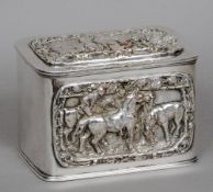 A 19th century Old Sheffield plate silver plated tea caddy
Decorated in high relief with hunting