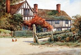 WILLIAM RAWSON (19th Century) British
Tudor Cottage
Watercolour 
Signed 
46 x 26 cms, framed and