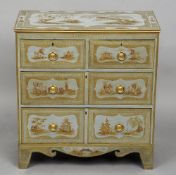 A chinoiserie lacquered 19th century lacquered chest of drawers
The moulded rectangular top above an