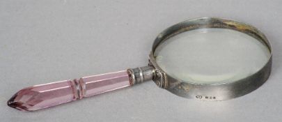 A George V silver framed magnifying glass, probably hallmarked for London 1930, maker's mark of