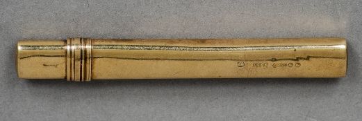 A 9 ct gold pencil lead case by Asprey, hallmarked London 1911, maker's mark of Asprey & Co. Ltd