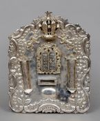 A 19th century Russian silver Torah shield
Of typical form with applied Torah crown, the tablet of