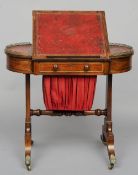 An early 19th century brass inlaid rosewood work/writing table
The leather inset lobed top with a