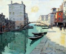 BEPI MARINO (20th century) Italian
Rio de la Sensa-Venezia
Oil on canvas
Signed, old label to