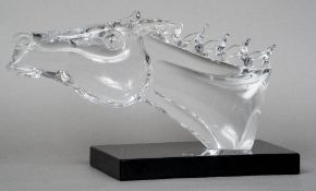 A Murano glass horse head model
Typically modelled in clear glass on a black rectangular plinth base