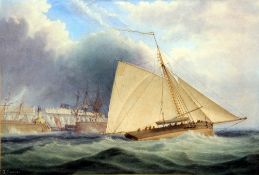 GEORGE CHAMBERS (1803-1840) British
Sailing in Choppy Waters Outside a Harbour
Watercolour
Signed
41
