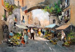 DE ANGELIS (20th century) Italian
Street Market; and Market Square
Oils on canvas
One signed
17 x